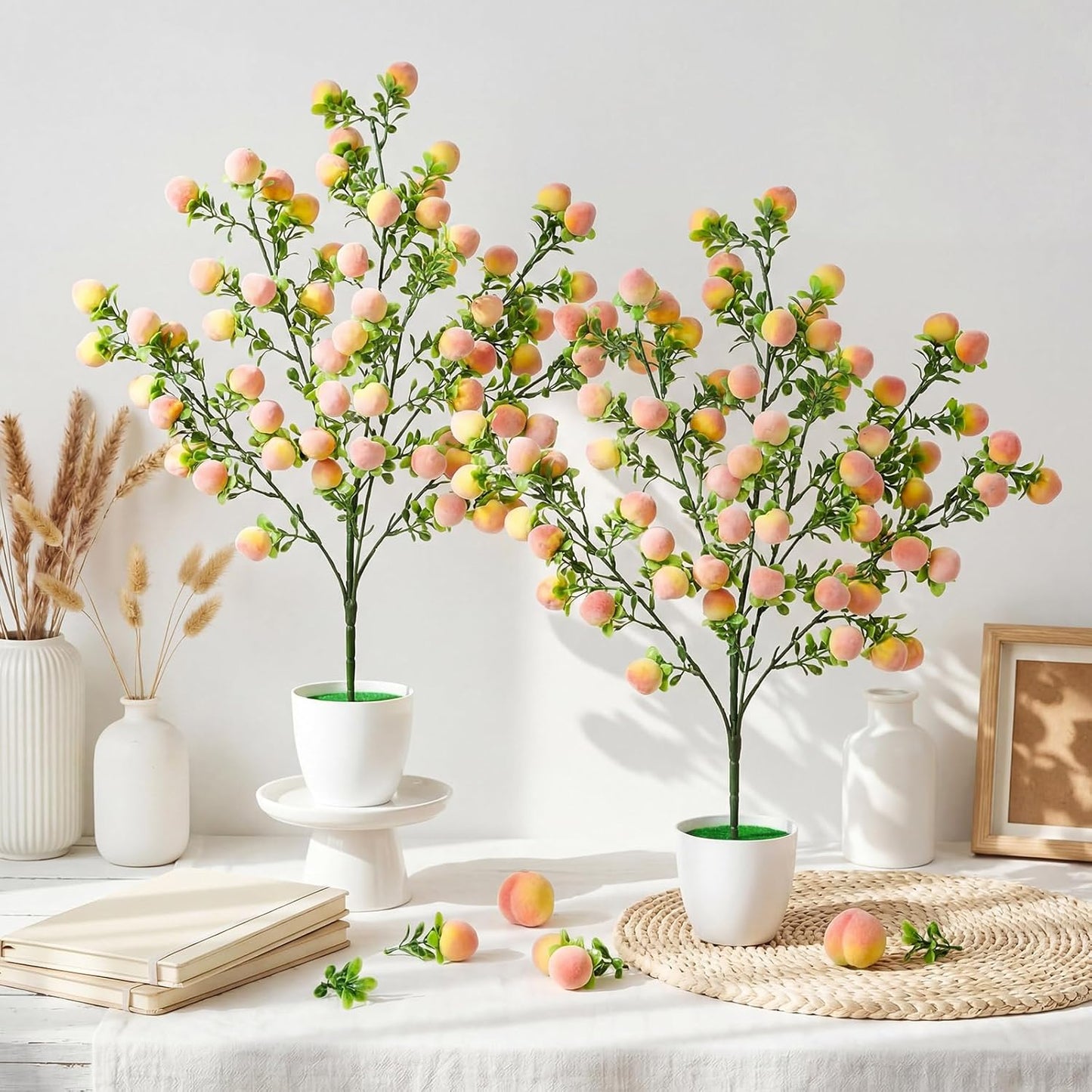 Suncalla 2 Pack Artificial Peach Potted Plants 21.65 Inches Fake Peach Tree Simulation Realistic Fruit Plant with Pot Faux Tree Indoor Decoration for Home Office Living Room Table Desk