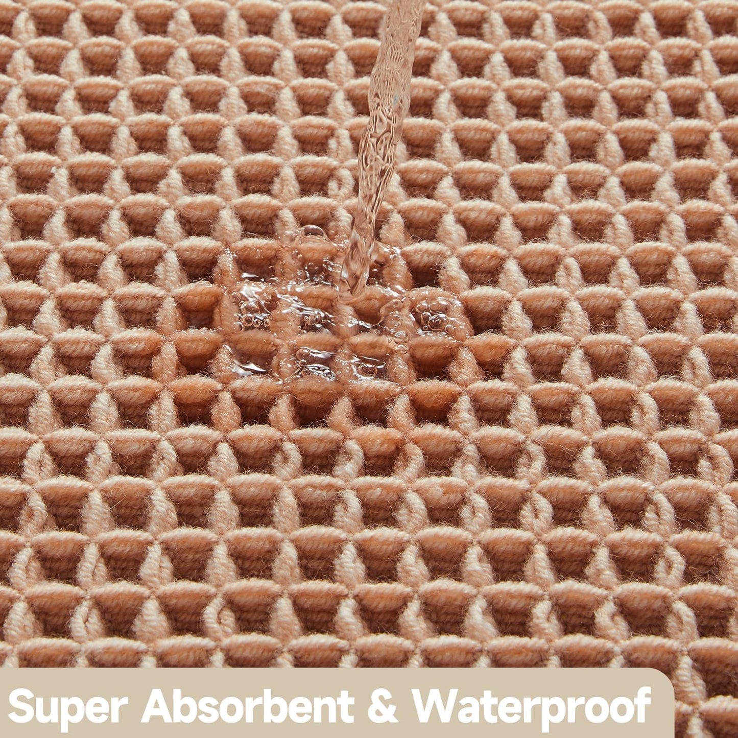 TYUU Waffle Bath Mat, Boho Bathroom Rugs Non Slip Washable Super Absorbent Quick Dry Bath Mat Farmhouse Bathroom Decor, 24"x16" Light Peach