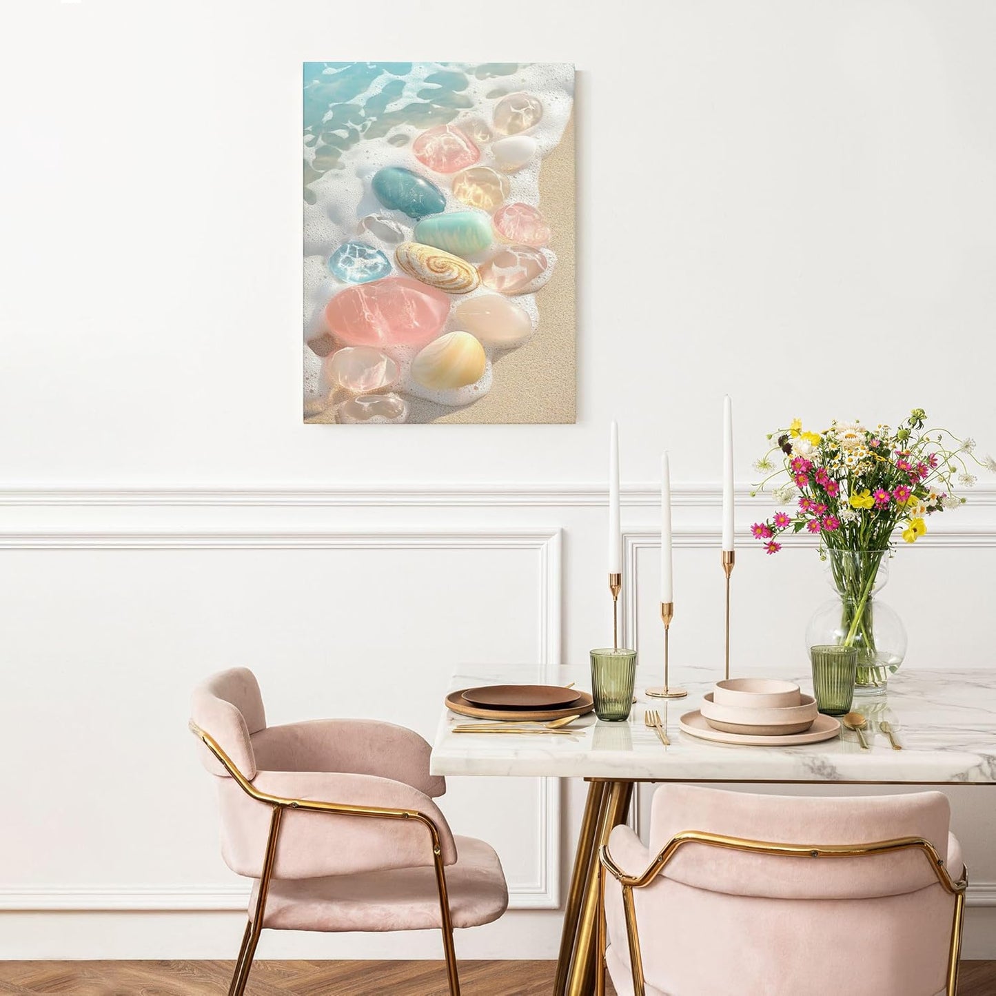 Pastel Sea Glass Canvas Wall Art, Ocean Peach Blue Green Decor, Coastal Home Aesthetic for Living Room, Bedroom, Beach House, Unframed 16x20 Inch