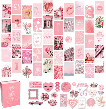 Artivo Pink Wall Collage Kit Aesthetic Pictures 50 Set 4x6, Light Pastel Pink Wall Decor for Teen Girls and Kids, Cute Bedroom Decor, Aesthetic Dorm Decor, Pretty Wall Decor Prints