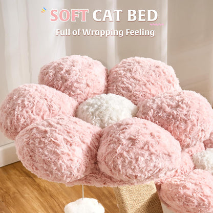HITTITE Flower Cat Tree with Scratching Post, 36 Inches Cute Cat Tower with Wooden Branch Design, Modern Cat Climbing Tower with Flower Perches and Space Capsule for Indoor Cats Large Adult. Pink