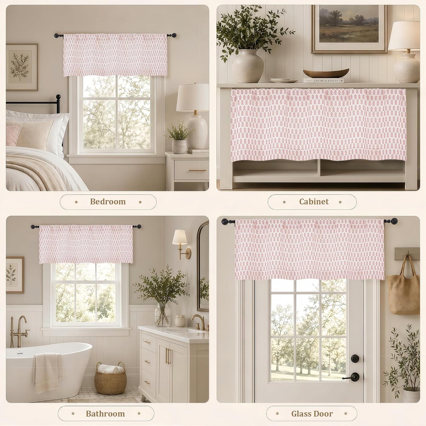Lecloud Pink Valances for Windows 14 Inch Length 2 Pcs, Light Filtering Faux Linen Modern Window Valances, Arrow Pattern Rod Pocket Small Curtains for Bedroom Bathroom Basement, 52" W x 14" L
