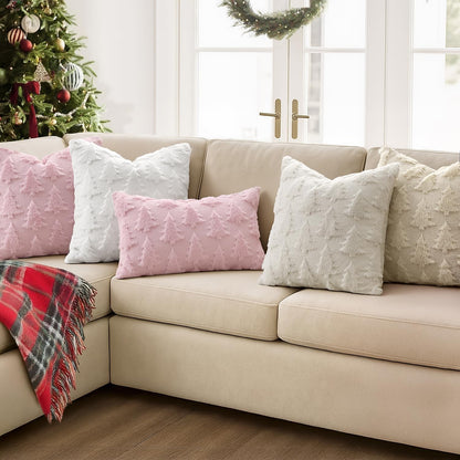 MIULEE Christmas Throw Pillow Covers Pink Christmas Decorations Set of 2 Xmas Tree 12x20 Pillow Covers Soft Plush Faux Wool Pillowcases Holiday Festivals Winter Home Decor Sofa Couch Bed Porch