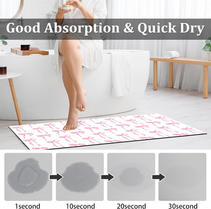 Pink Bow Bathroom Rugs 17X47 Inch Long Cute Bath Mats Pink Bathroom Decor Absorbent Non Slip Bath Rug with Rubber Backing for Home Laundry
