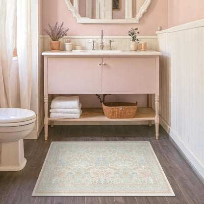 Light Pink Area Rug 2x3 Non Slip Washable, Ultra Soft Small Throw Rugs for Bedroom Girls, Thin Bathroom Rugs Fit Under Door, Powder Room, Low Pile Floral French Country Carpet for Mudroom, Kitchen