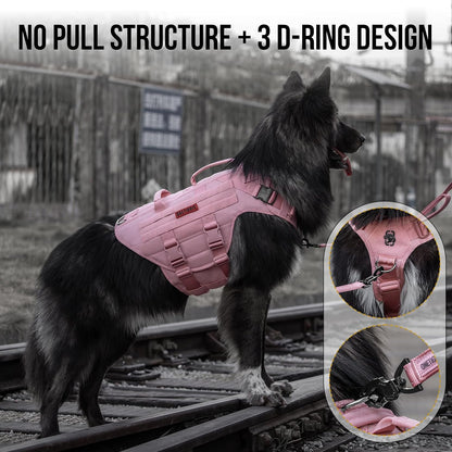 OneTigris Large Tactical Dog Harness, No Pulling Adjustable Dog Vest Harness, Heavy Duty Dog Harness with Handle, Large Hook and Loop Panels for Patch(Pink,S)