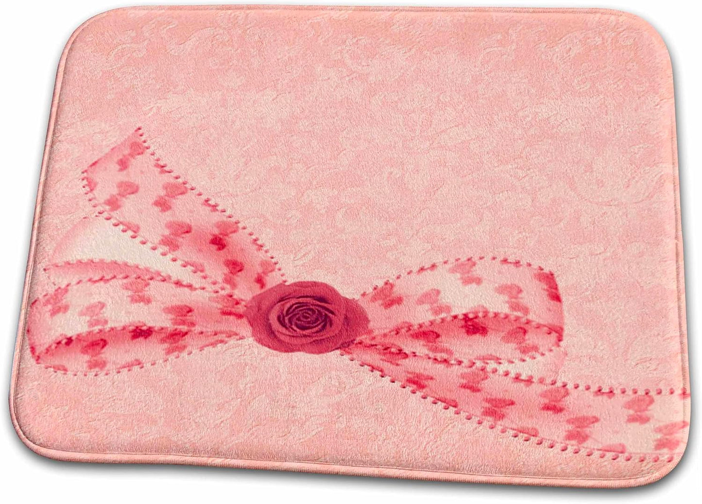 Bathroom Bath Rug Mat - Hues of Pink Roses Bow on Peach Pink Grunge Damask Background Girly Satin Bow Grunge Damask Rose Roses Flower Floral