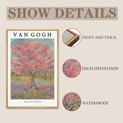 LARAGE Van Gogh Framed canvas Wall Art,Peach Tree in Blossom Botanical Impressionist Artwork,Classic Art Reproductions for Living Room Bedroom Home Decor-12x16 Inch