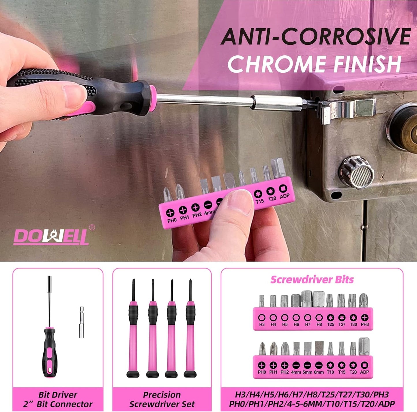 DOWELL 40 Pieces Home Tool Set Pink, General Household Hand Tool Kit with Plastic Toolbox Storage Case, Mini Repair Tool kit for Women, College Students, Home Use & More