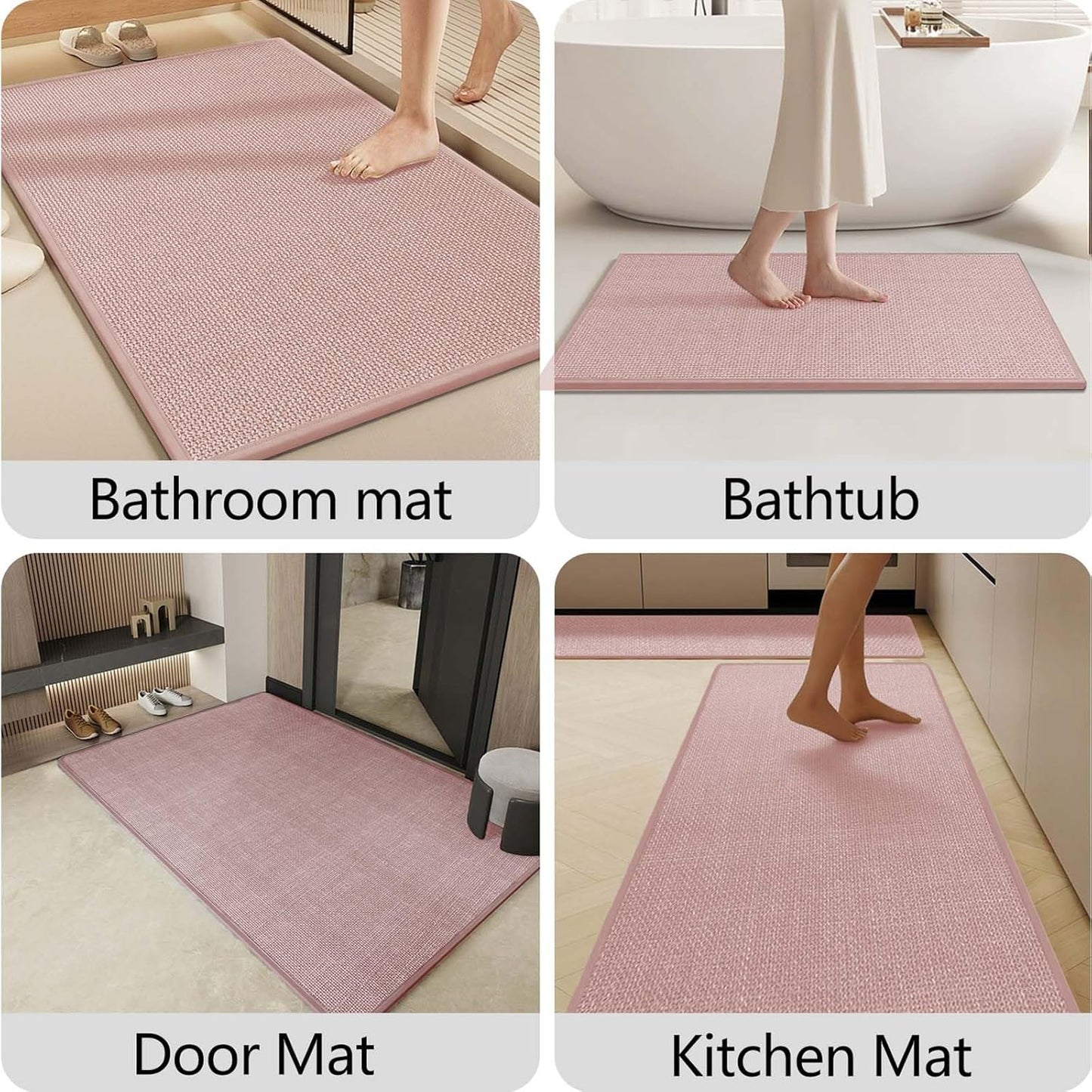 Bathroom Rugs, Bath Mats for Bathroom Non Slip Washable, Quick Dry, Water Absorbing, Fits Under Door, Ultra Thin, Rubber Backing, Low Pile, Cozy Cloth Cotton, Ideal for Shower, Sink-Pink 24''x16''
