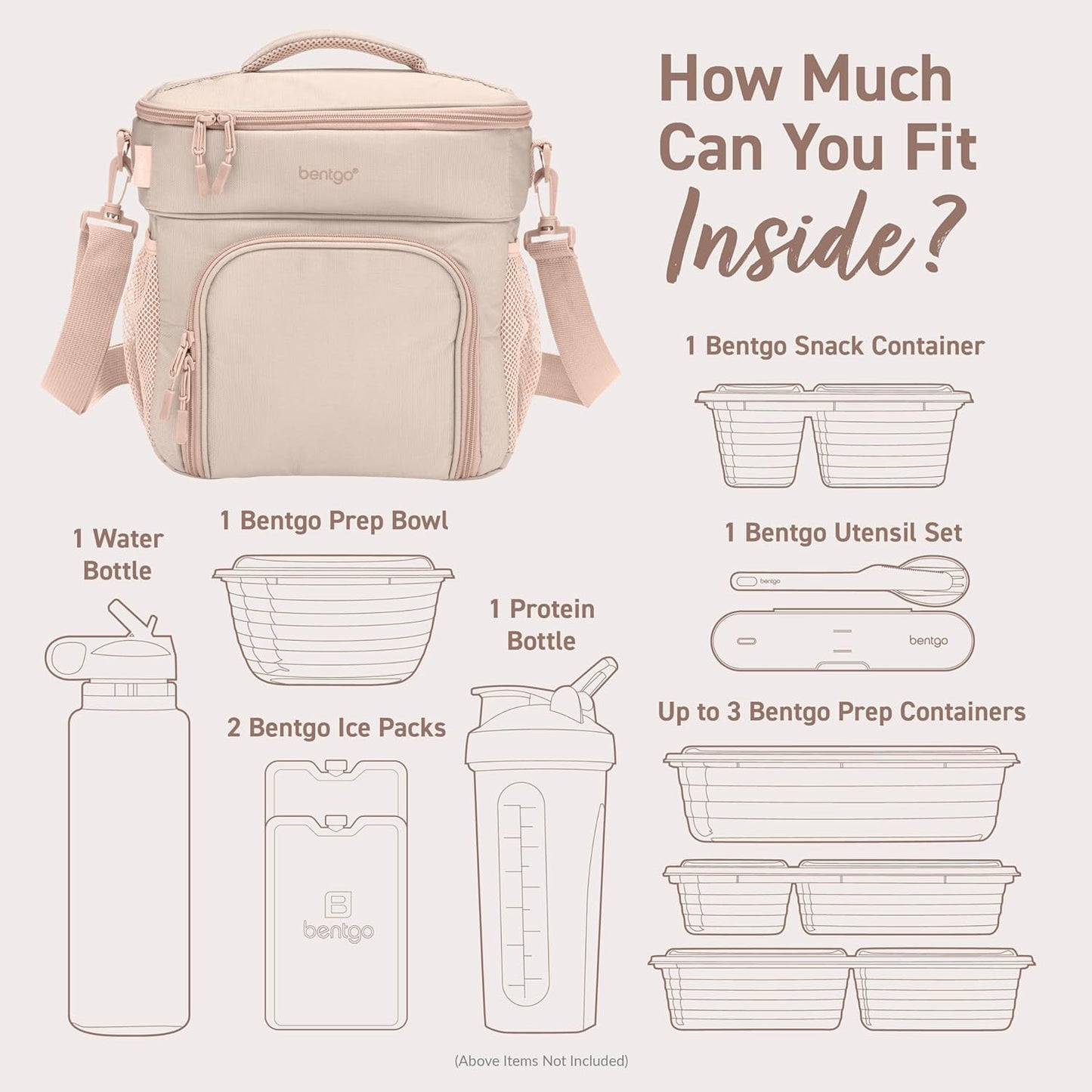 Bentgo Prep Deluxe Insulated Multimeal Bag - Lunch Box Bag, Holds 5 Meals, Premium Insulation up to 8 Hrs, Durable, Water-Resistant - Large Capacity For Adult Meal Prep (Sand)