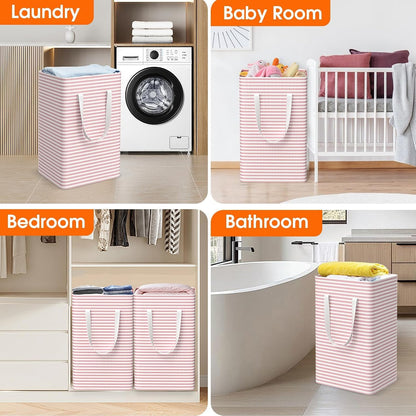 3 Pack Large Laundry Basket,Waterproof & Freestanding Laundry Hamper,Collapsible Clothes Hampers with Easy Carry Long & Reinforced Handles in Bathroom,College Dorm(88Lx3,Pink)