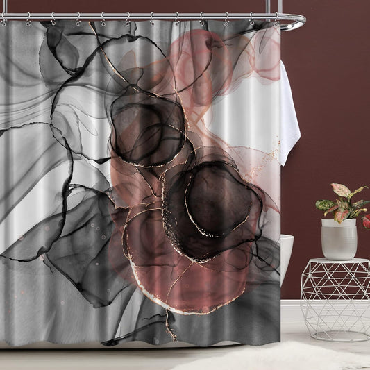 Pink Marble Abstract Shower Curtain - Rose Gold Black Luxury Ombre for Bathroom Set - Modern Red Black Watercolor Texture Ink Paint Waterproof for Bathtub 72x72 Inch