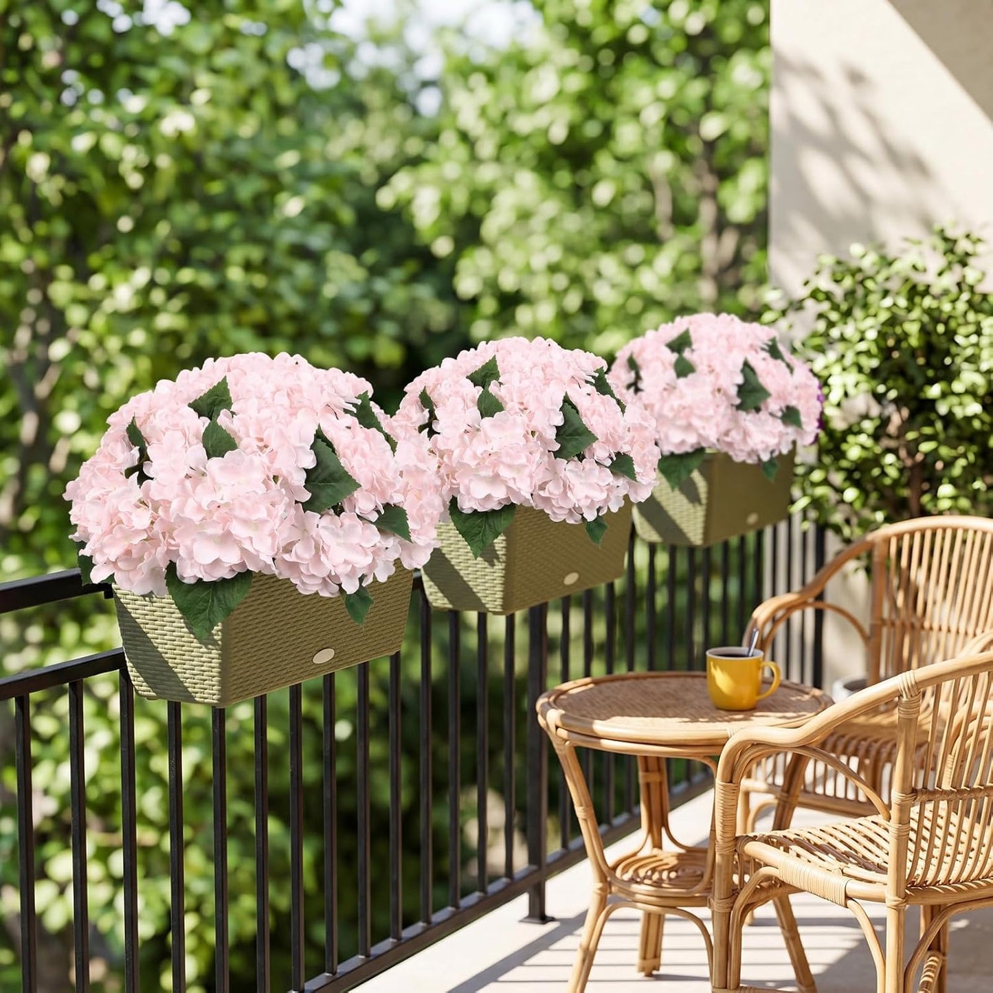 4 Bundles Light Pink Artificial Hydrangeas Flowers Outdoors UV Resistant Faux Silk Flowers for Balcony Window Box Front Door Porch Yard Home Garden Wedding Decor (Light Pink)