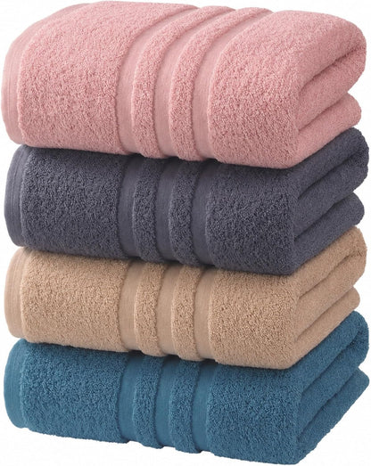 Velqora Bath Towels 4 Pack, 30 x 60 Inches, Large 100% Cotton Towels, Soft, Absorbent, Comfortable for Home, Spa, and Gym, (Pink,Gray,Beige,Blue)