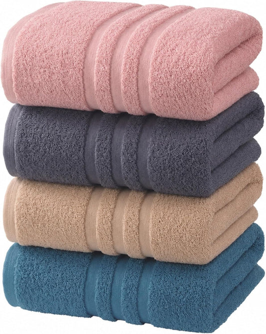 Velqora Bath Towels 4 Pack, 30 x 60 Inches, Large 100% Cotton Towels, Soft, Absorbent, Comfortable for Home, Spa, and Gym, (Pink,Gray,Beige,Blue)