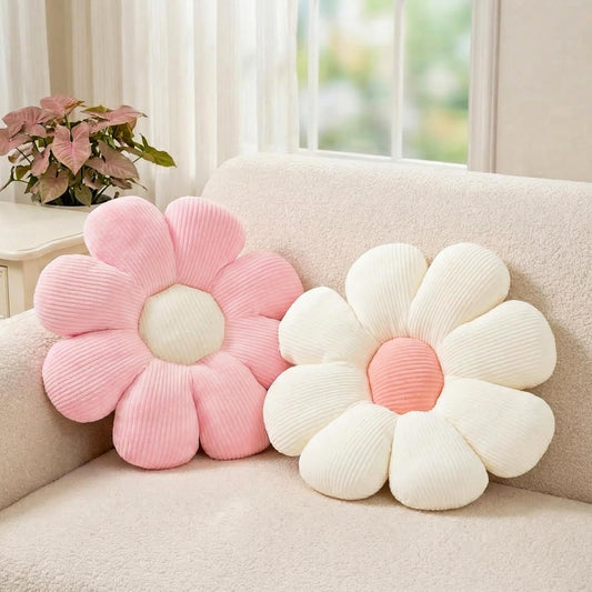 2 Pcs Preppy Flower Decorative Throw Pillows Set for Bed Couch Sofa, 15.35" Cute Pink White Flower Daisy Shaped Pillow for Aesthetic Preppy Bedroom Room Dorm Classroom Decor (White+Pink, 15.35 Inch)