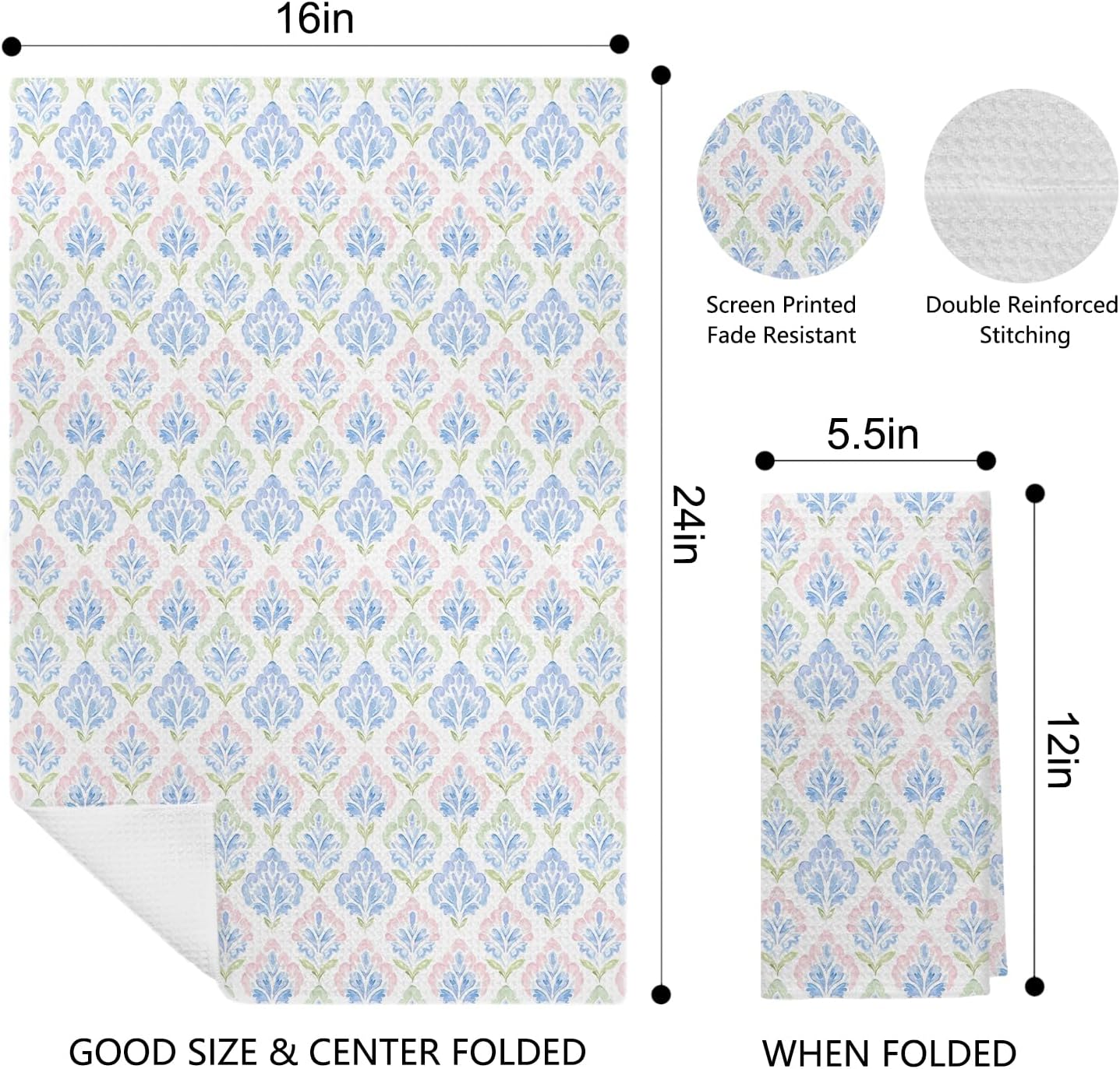 Pink and Blue Grandmillennial Hydrangea Floral Kitchen Dish Towels, Pink Striped Flower Decorative Hand Towels for Bathroom Kitchen, Preppy Floral Bathroom Decor, 16x24 Inch Set of 2