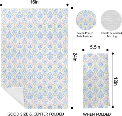Pink and Blue Grandmillennial Hydrangea Floral Kitchen Dish Towels, Pink Striped Flower Decorative Hand Towels for Bathroom Kitchen, Preppy Floral Bathroom Decor, 16x24 Inch Set of 2