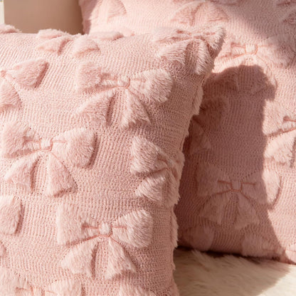 baotongle 2pcs Light Pink Bow Pillow Covers Room Decor Aesthetic Decorative Valentine Throw Pillow Soft Plush Faux Pillowcase for Room Decor Bedroom Couch 18x18 Inch(2, Pink, 17.7x17.7inches)