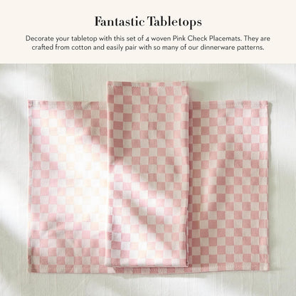 MACKENZIE-CHILDS Set of 4 Cotton Placemats, Decorative Table Mats, Pink Check