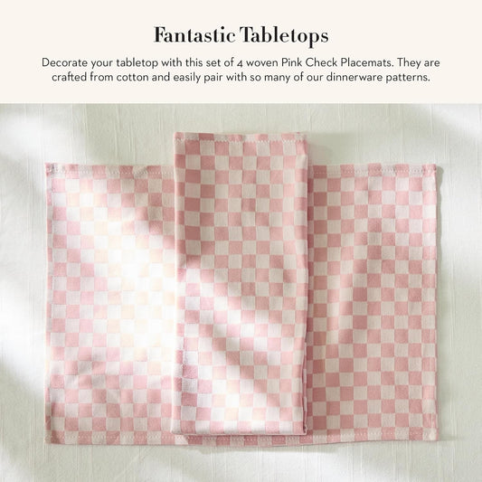MACKENZIE-CHILDS Set of 4 Cotton Placemats, Decorative Table Mats, Pink Check