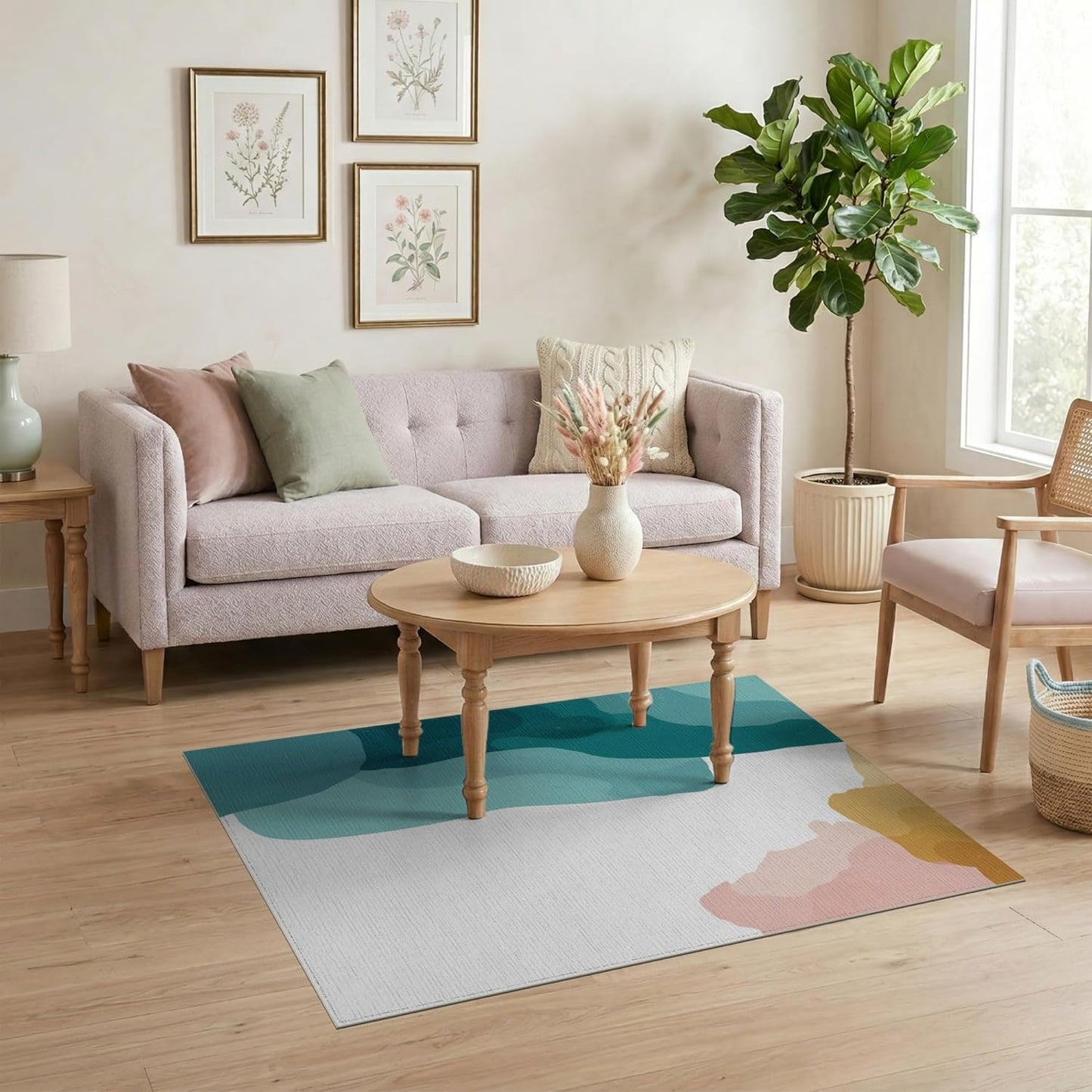 4'x6' Washable Modern Abstract Accent Rug, Peach Non-Shedding Small Carpet for Playroom, Bedroom, Reading Nook, Pet Friendly & Kids Safe Play Mat | Ref:2136167