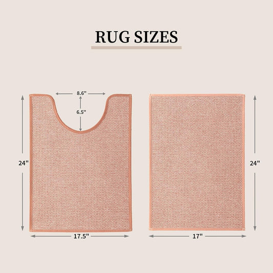 YIHOUSE Pink Bathroom Rugs Sets 2 Piece, Quick Dry Thin Bath Mat with Toilet Rug, Non Slip Absorbent Machine Washable, Bath Rugs for Tub Sink Home Decor (17"x24" + 17.5"x24" U-Shaped)