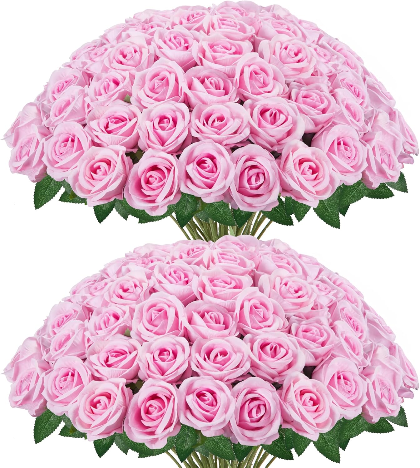 InnoGear 50 Pcs Pink Roses Artificial Flowers, Fake Velvet Silk Rose Bulk Faux Flower for Decoration DIY Wedding Centerpieces Proposal Bridal Bouquets Shower Party Home Floral Decor (50, Pink)