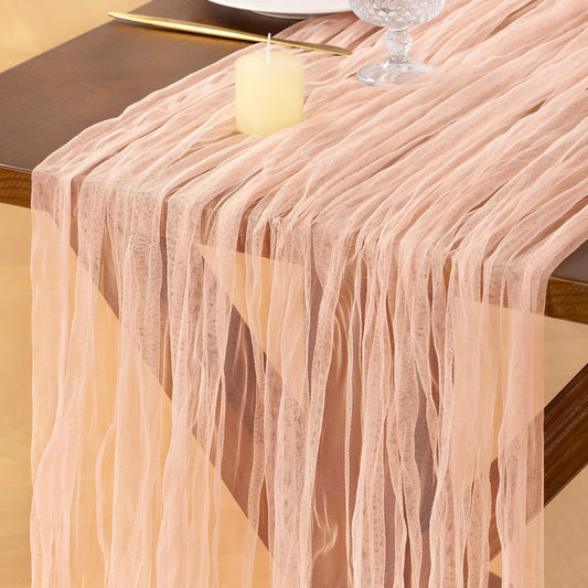Socomi Peach Cheesecloth Table Runner Tulle Gauze Cheese clothBoho Rustic 120 inch 10FT Runner for Wedding Party Baby Shower Birthday Holiday Decorations 3pcs