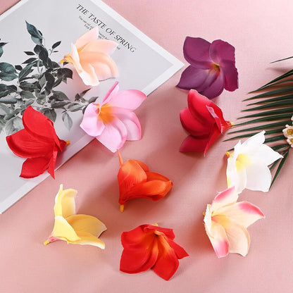 M METERXITY 30-Pack Artificial Plumeria Flowers, Fake Silk Heads Flower Hawaiian Plumeria Petal for DIY Crafts/Dress/Wedding/Party Decoration [Pink, 3.9"/ 10cm]