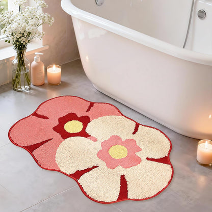 Larponder Flower Bath Mat,Funny Bathroom Rug,Non Slip Washable Rugs,Fluffy Soft Absorbent Applicable for Bathroom Floor Bathtub Summer Spring Home Decor Sink 18" x 28"
