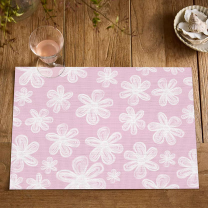 Artoid Mode Pink Flowers Vinyl Spring Placemats Set of 4, Washable Heat Resistant Non-Slip Woven Plastic PVC Place Summer Mats for Farmhouse Holiday Party Dining Table Decor