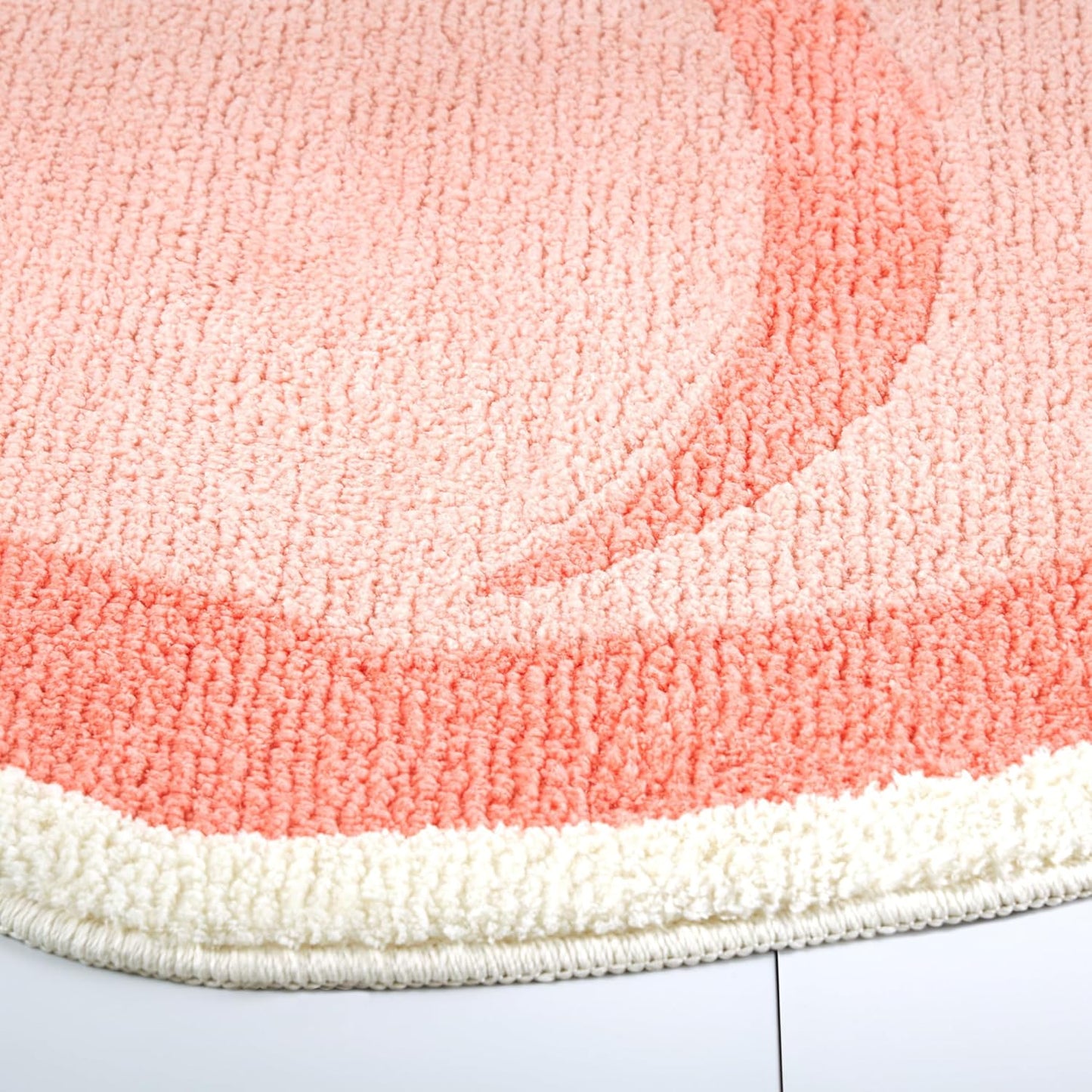 TOWN & COUNTRY PLAY Peachy Clean Peach Fruit Shaped Bath Mat, Absorbent Tufted Floor Mat, Non-Slip Backing, Machine Washable, Peach/Green, 30.3"x29.5"