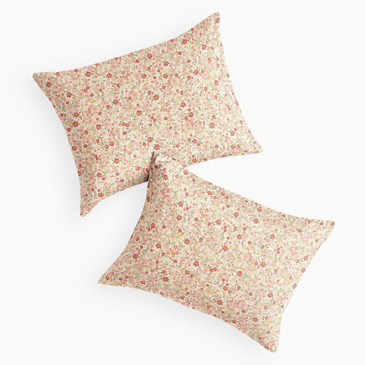 Wake In Cloud - Floral Pillow Cases, Cute Vintage Flower Shabby Chic Coquette Cottagecore Aesthetic, Set of 2 Soft Pillowcases Pillow Shams Covers, Cream Pink, Standard Size 20x26 Inches