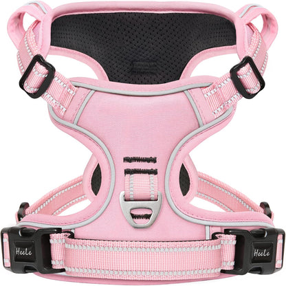 HEELE Dog Harness, No Pull Adjustable Padded Reflective Harness for Small Medium Large Dogs with Handle for Walking Training, Pink, M