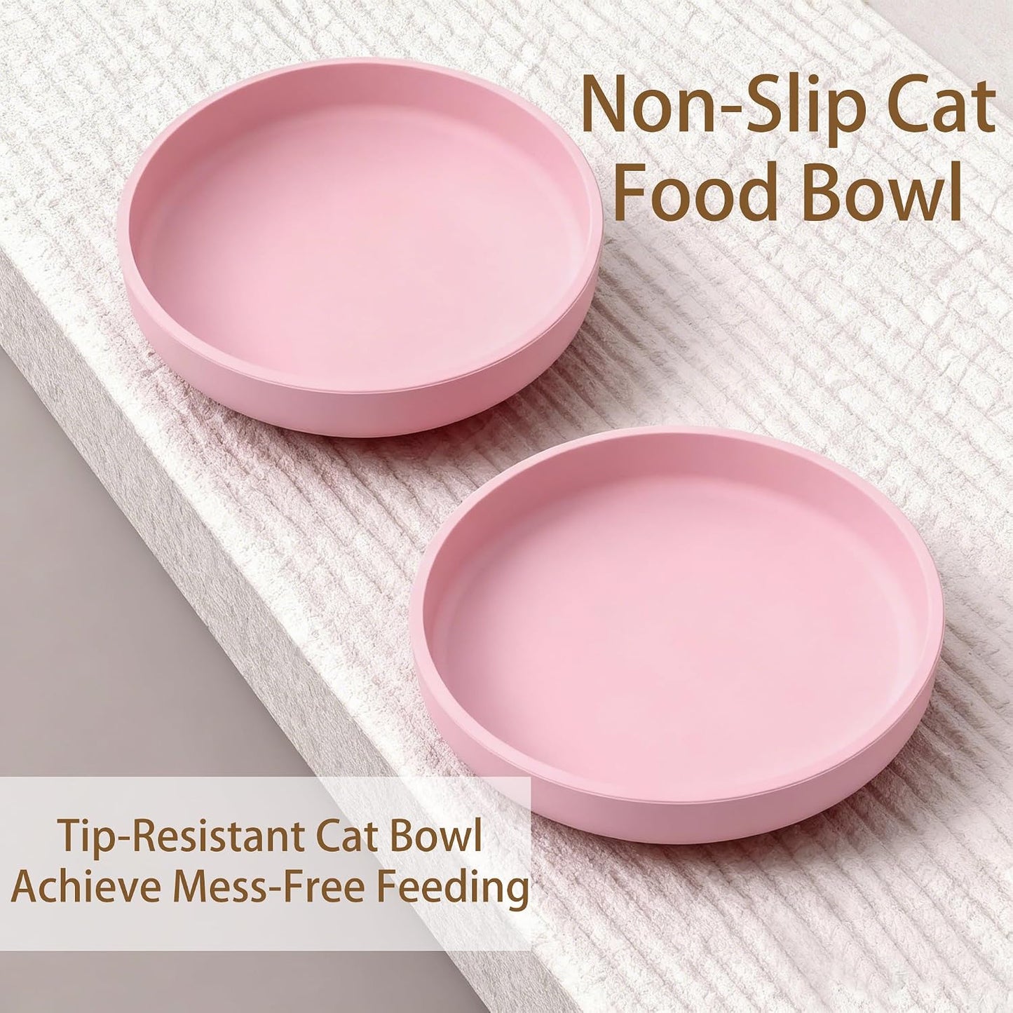 2 Pcs Silicone Cat Bowls 7″ Flat Dog Bowls Non-Slip Shallow Puppy Plates Relief Whisker Fatigue Pet Dishes Set for Dry ＆ Wet Food, Pink
