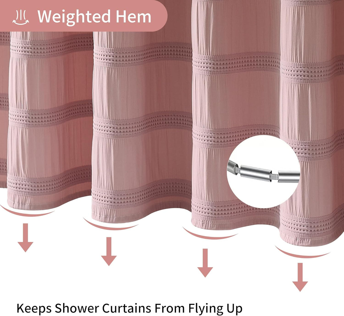 Pink Shower Curtain Waffle Shower Curtain Striped Cotton Blend Textured Fabric Shower Curtains for Bathroom 72 x 72, Blush Pink