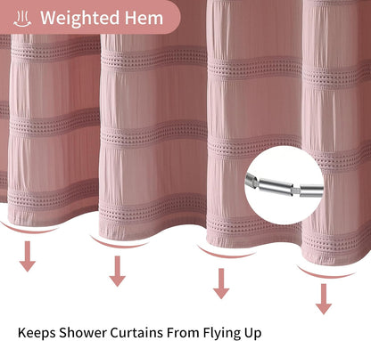 Pink Shower Curtain Waffle Shower Curtain Striped Cotton Blend Textured Fabric Shower Curtains for Bathroom 72 x 72, Blush Pink