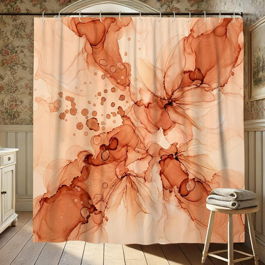 Flower Shower Curtain, Modern Artistic Abstract Bubble Fall Peach Waterproof Fabric Toile Cloth Shower Curtains for Home Bathroom Toile Hotel Decor 72x72 Inch