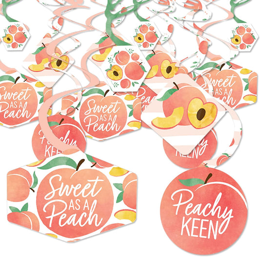 Big Dot of Happiness Sweet as a Peach - Fruit Themed Baby Shower or Birthday Party Hanging Decor - Party Decoration Swirls - Set of 40