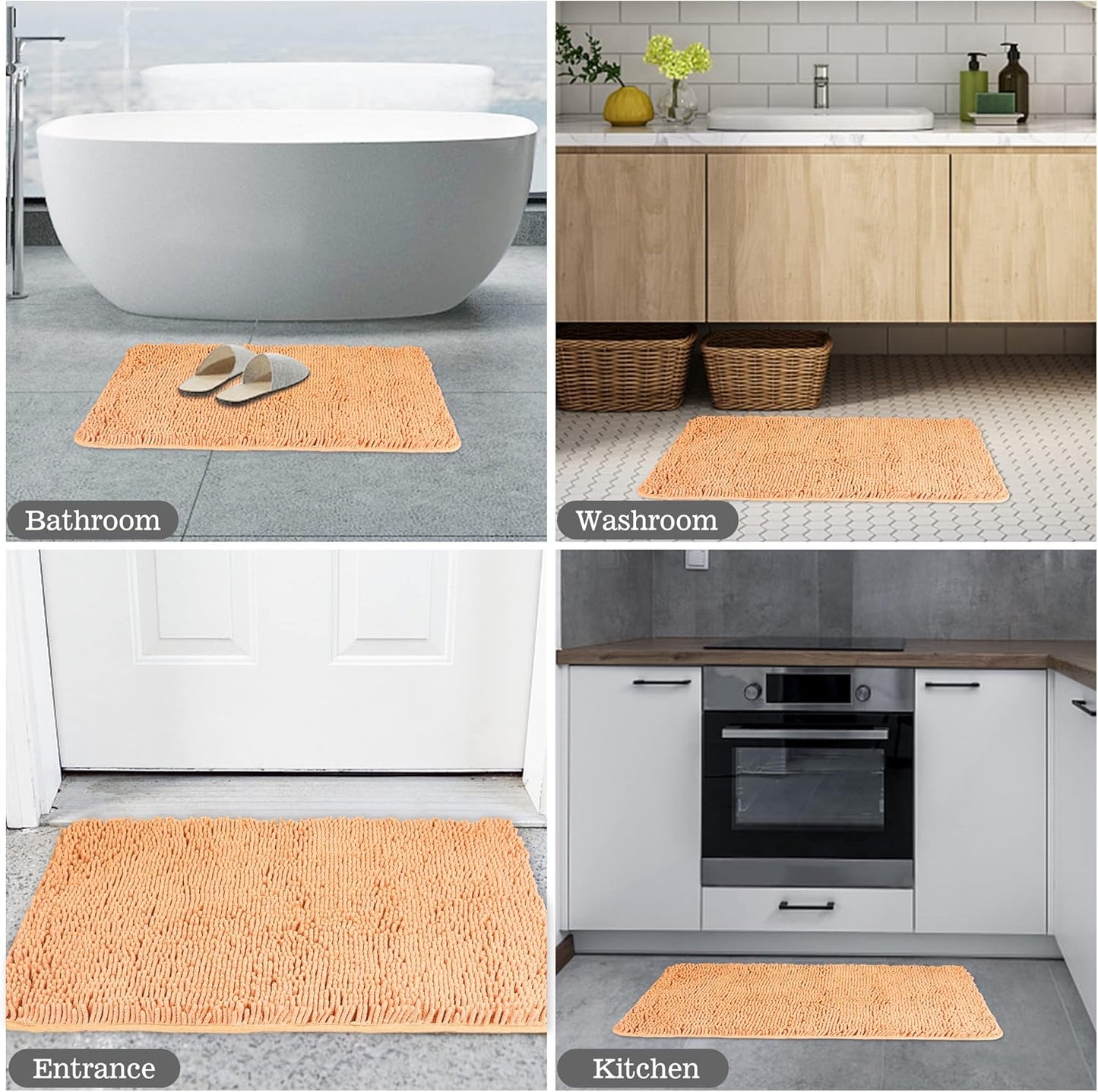 Yeaban Peach Bathroom Rugs 17"x24",Chenille Bath Mats,Absorbent and Washable Bath Rug Non-Slip, Extra Soft Rugs for Bathroom Floor,Tub,Shower and Sink