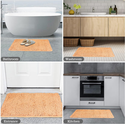 Yeaban Peach Bathroom Rugs 17"x24",Chenille Bath Mats,Absorbent and Washable Bath Rug Non-Slip, Extra Soft Rugs for Bathroom Floor,Tub,Shower and Sink