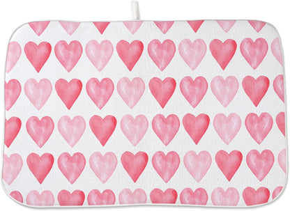 Valentine's Dish Drying Mat 18x24 Inches For Kitchen Counter Absorbent Pink Love Heart Kitchen Mother's Day Anniversary Wedding Drying Mat Pad For Home Kitchen,Dining Room,Office Decoration