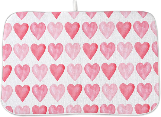 Valentine's Dish Drying Mat 18x24 Inches For Kitchen Counter Absorbent Pink Love Heart Kitchen Mother's Day Anniversary Wedding Drying Mat Pad For Home Kitchen,Dining Room,Office Decoration