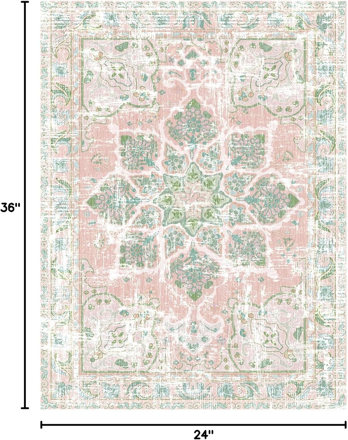 Vhong Boho Area Rugs Vintage Washable Neutral Modern Dusty Pink and Green 2x3 Non Slip Small Carpet for Hallway Bathroom Entryway Girls' Room