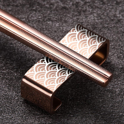 Titanium Stainless Steel 18/8 Reusable Chopsticks - 2 Pairs with Holder, Dishwasher Safe, Lightweight Japanese Style Gift Set (Rose Gold)