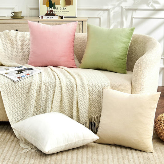 Throw Pillow Covers Pink Set of 2 18x18 Inch Pillow Covers, Soft Velvet Cute Decorative Pillowcases for Couch Sofa Bed, Home Boho Decor, Modern Cushion Covers