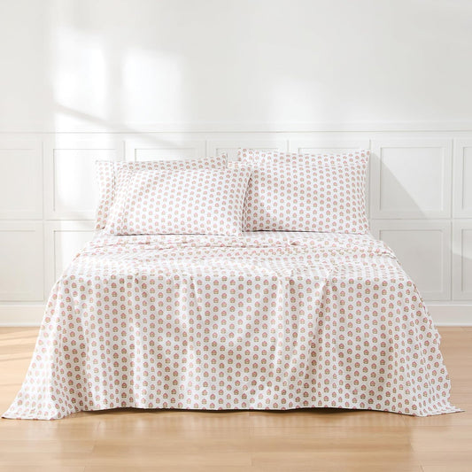Lush Decor Prisha Floral Sheet Set 6 Piece Set Full Peach - Floral Bed Sheets - Kids Full Sheets - Pink Flower Print - Soft Sheet Set - Cottage Decor