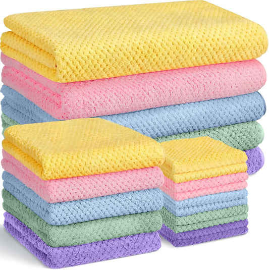 Mixweer 20 Pcs Bath Towel and Washcloths Set for Bathroom Includes 5 Bath Towels 5 Hand Towels 10 Washcloths, Soft Coral Velvet Absorbent Quick Dry for Sports Shower Hotel Spa (Pastel Color)